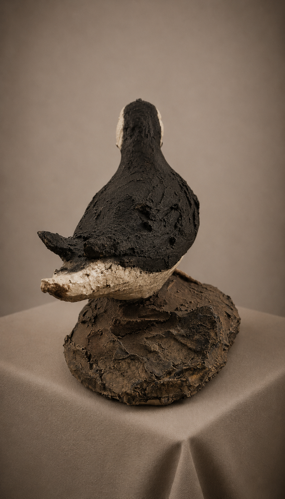 Sculpture de macareux moine Raku artisanale