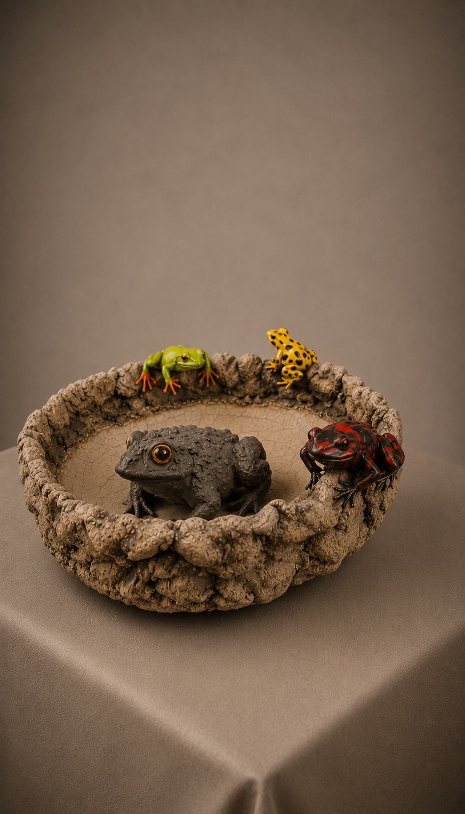 Handmade Ceramic Decorative Bowl with Frogs and Toad