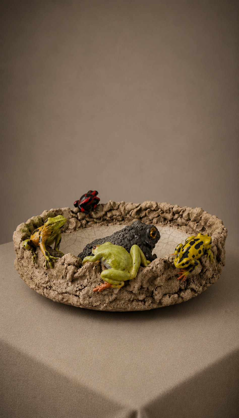 Handmade Ceramic Decorative Bowl with Frogs and Toad