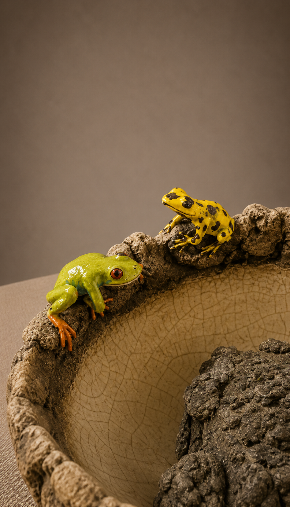Handmade Ceramic Decorative Bowl with Frogs and Toad