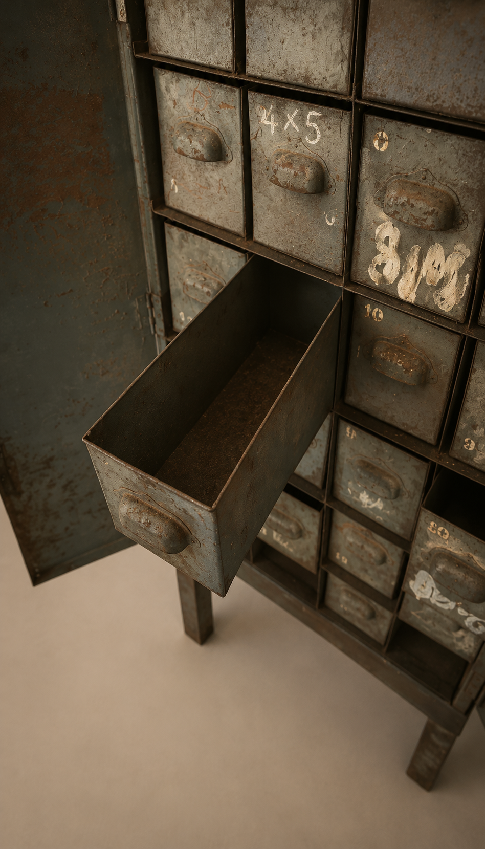 Vintage Industrial Steel Workshop Cabinet with 24 Drawers