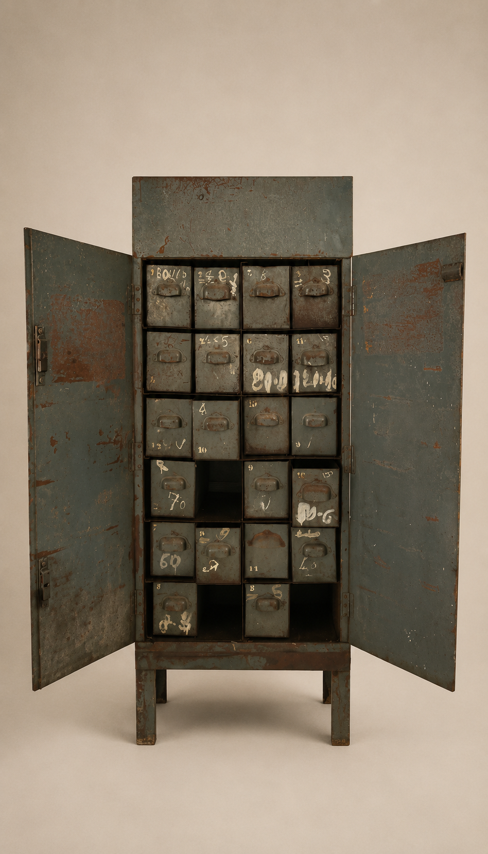 Vintage Industrial Steel Workshop Cabinet with 24 Drawers