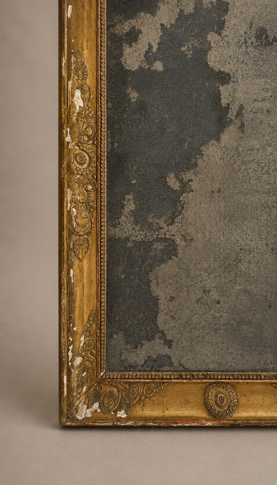 Large Antique French Mercury Mirror with Original Gilt Frame – 19th Century