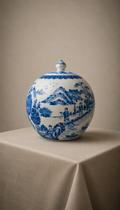 Vintage Blue & White Porcelain Ginger Jar with Lid