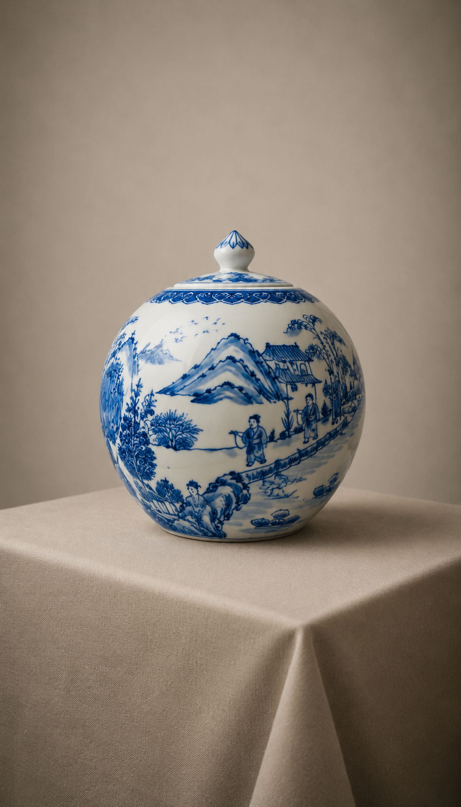 Pot à gingembre en porcelaine bleu et blanc vintage avec couvercle