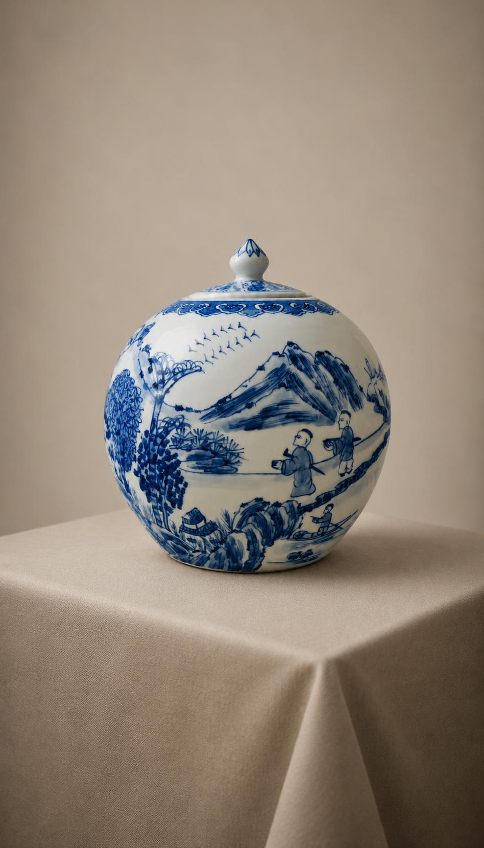 Pot à gingembre en porcelaine bleu et blanc vintage avec couvercle